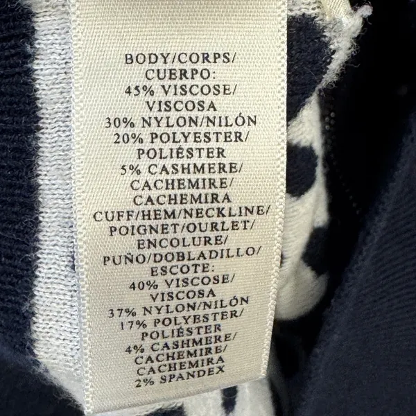 Ann Taylor Navy White Polka Dot Zip Front Cardigan Sweater Cashmere Blend Medium - Image 8