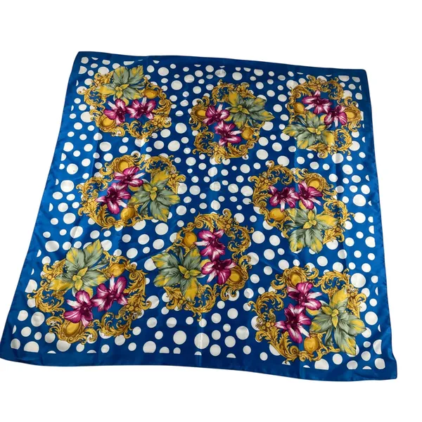 Berkshire‎ Blue Floral Polka Dot Scarf Wrap Made in Italy 33x33 - Image 2