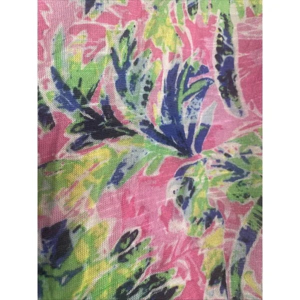 Casey Key Tropical‎ Palm Tree Top Womens 1X Pink Green Rayon Tie Sleeve Resort L - Image 4
