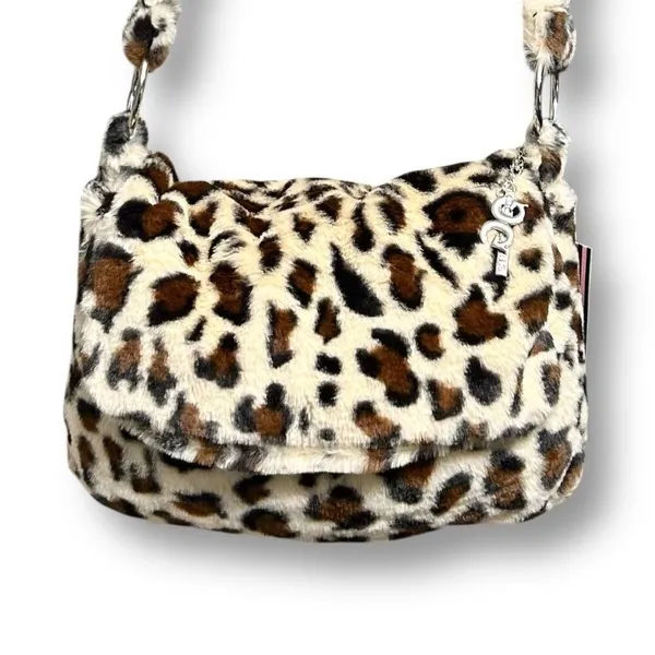 New‎ Gilda Paris Leopard Print Faux Fur Crossbody Shoulder Bag Plush Messenger - Image 2