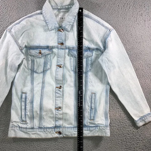 VTG Style Trucker Jean Jacket Womens 4 Light Wash Streetwear Oversized Pocket - Image 14