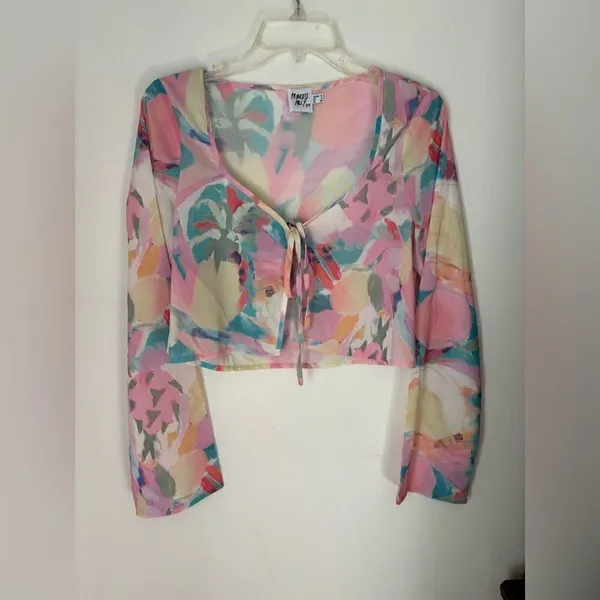 Princess Polly Sheer Floral Tie Front Crop Top Size 6 Pink - Image 7