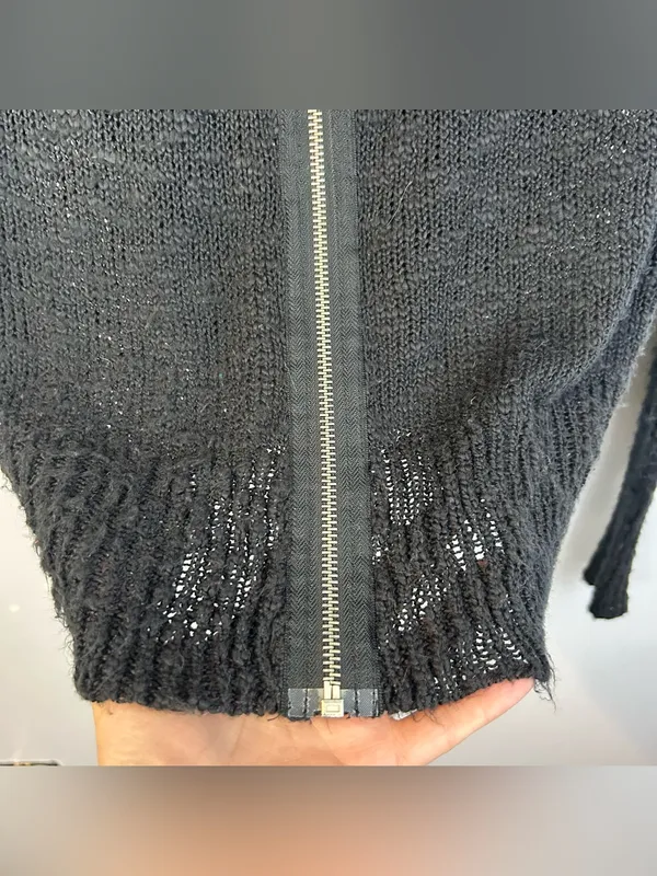 Widow Black Open Knit Long Sleeve Zipper Front Long Sweater Size XS Dollskill - Image 6