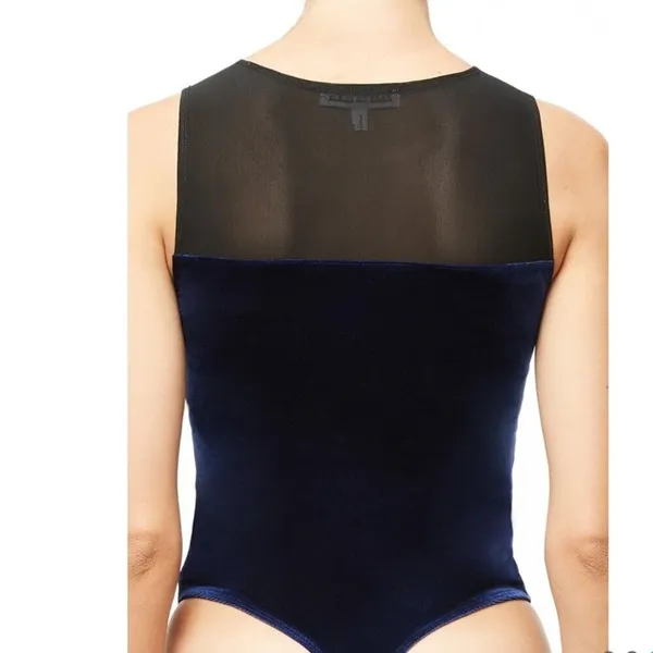 Good American The Mixed Velvet Bodysuit Navy Blue and Black NEW - Image 12