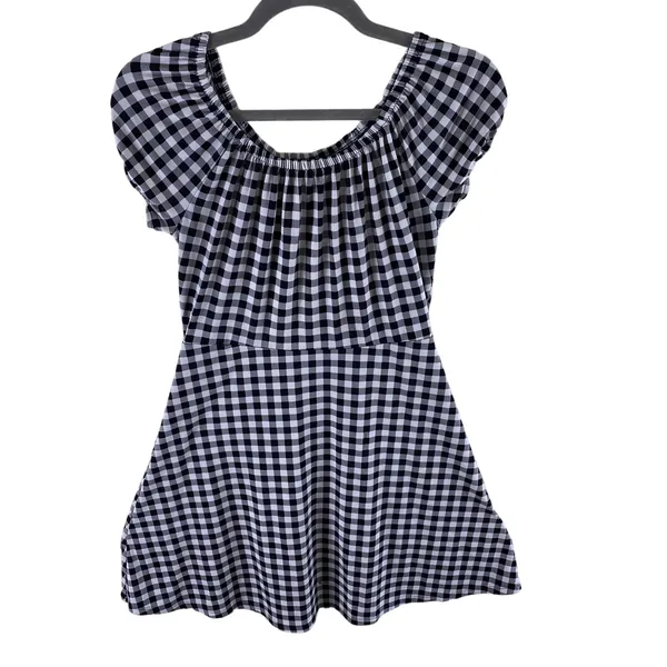 Express Black White Checkered‎ Stretchy Scoop Neck Cap Sleeve Fit & Fare Dress S - Image 2