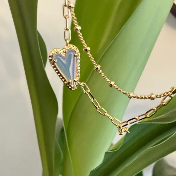 Kendra Scott Aria Inline multi Strand Gold Necklace with Iridescent Pendant - Image 5