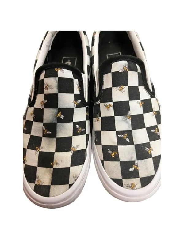 VANS Classic Slip On Sneakers Unisex 8 Black White Bee Check Skate - Image 7