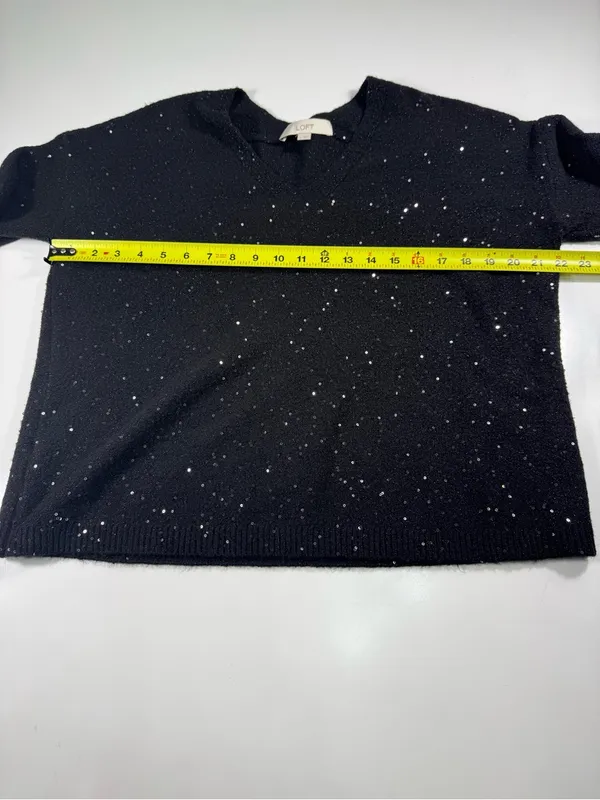 LOFT Black V-Neck Sparkle Knit Sweater - Image 4
