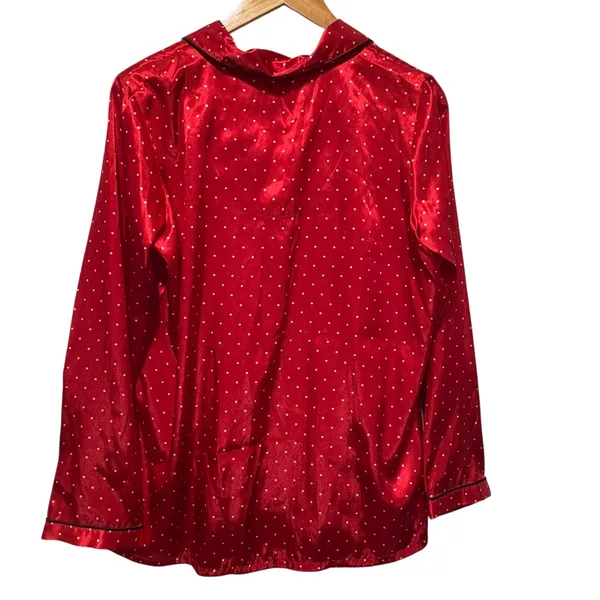 PINK‎ K Victorias Secret Satin Pajama Sleep Shirt Top Red M Polka Dot Loungewear - Image 2