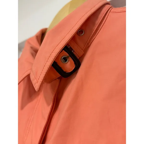 Vintage GAP Trench Coat Y2K Coral Orange Button Front Floral Lining Women Medium - Image 5