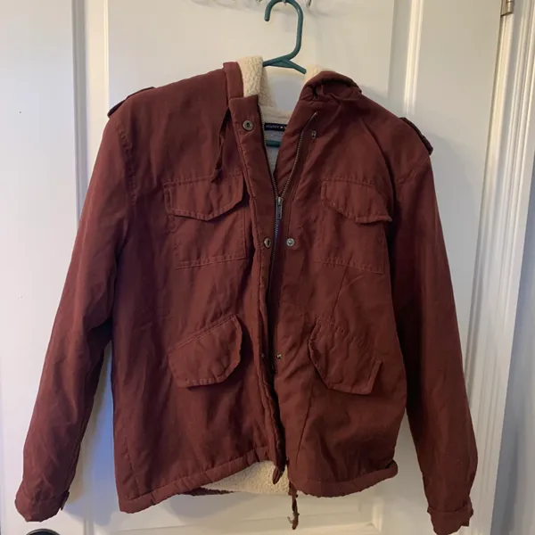 Brandy Melville Hailey Sherpa Jacket with Hoodie Burgundy Maroon Red - Image 2