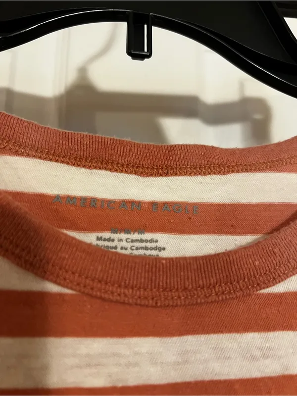 American Eagle Outfitters Short-Sleeve Striped Tee in Rust and Cream - Image 3