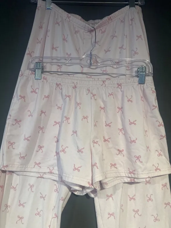 Laura Ashley Women M Pajama Pants Shorts Set Pink Bow Print Coquette Lounge - Image 2