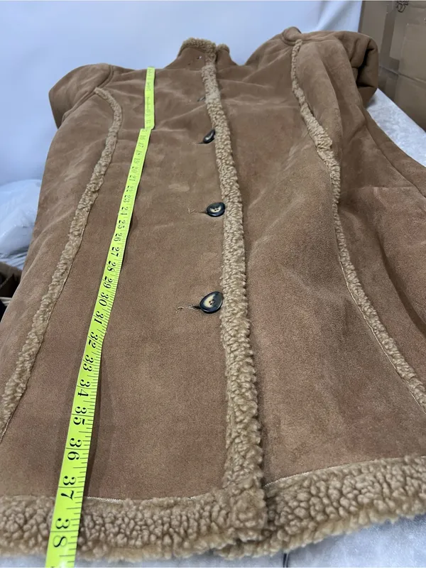 L.L. Bean Women's suede faux fur Shearling-Trim Trench Coat L regular - Image 5
