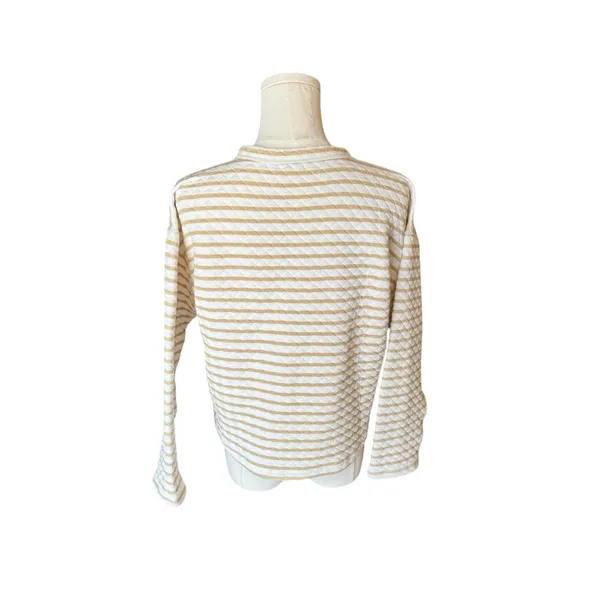 J. Crew - Beige and Cream Preppy Striped Reversible Quilted Pullover Sz M - Image 5