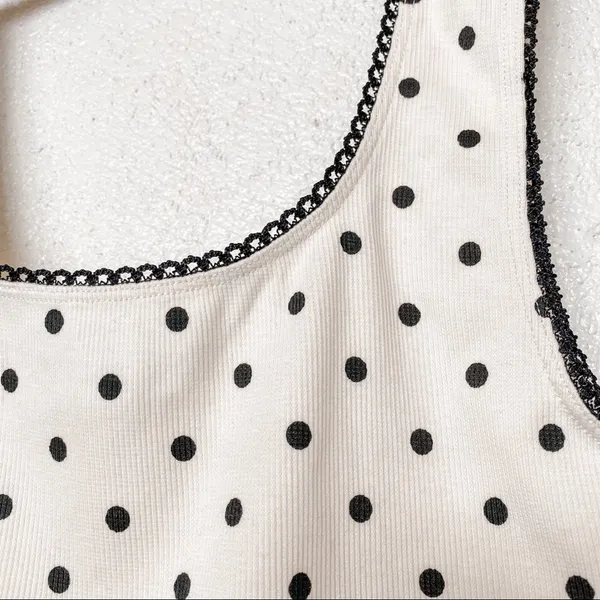 Topshop Polka Dot Picot Crop Top Cream Size 8 - Image 5