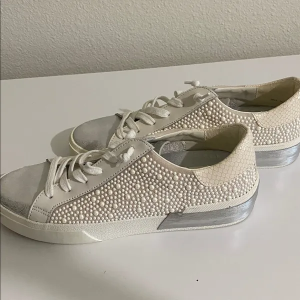 White and Silver Studded Sneakers Size 7 - Image 2