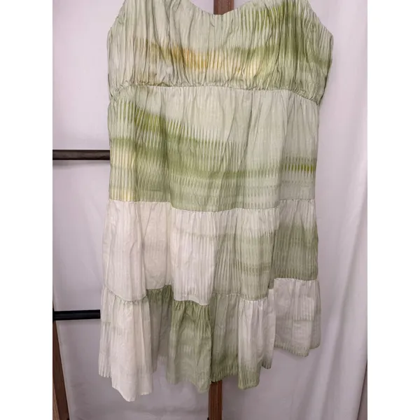 Express Green Tie Dye Ikat Tiered Linen Blend Mini Dress Womens Medium Boho - Image 3