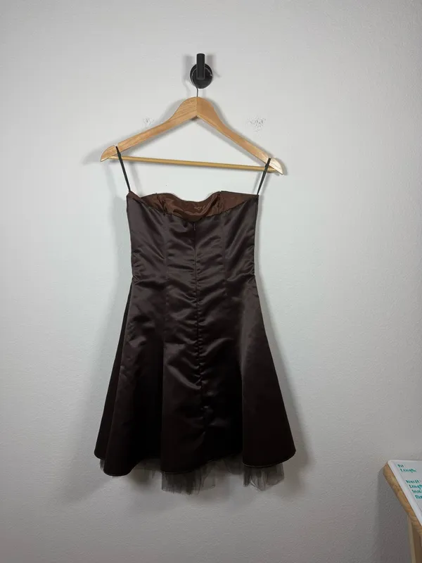 Jessica McClintock Gunne Sax Strapless Satin Corset Dress Brown Size 3/4 - Image 8