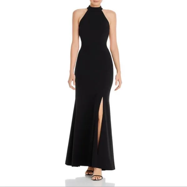 Aqua Open Back Halter Formal Gown padded - Image 5