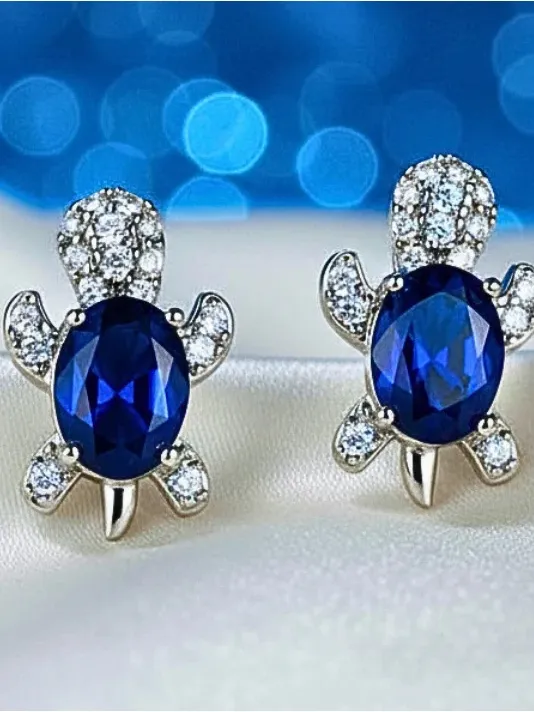 Blue Turtle Crystal Stud Earrings - Image 4