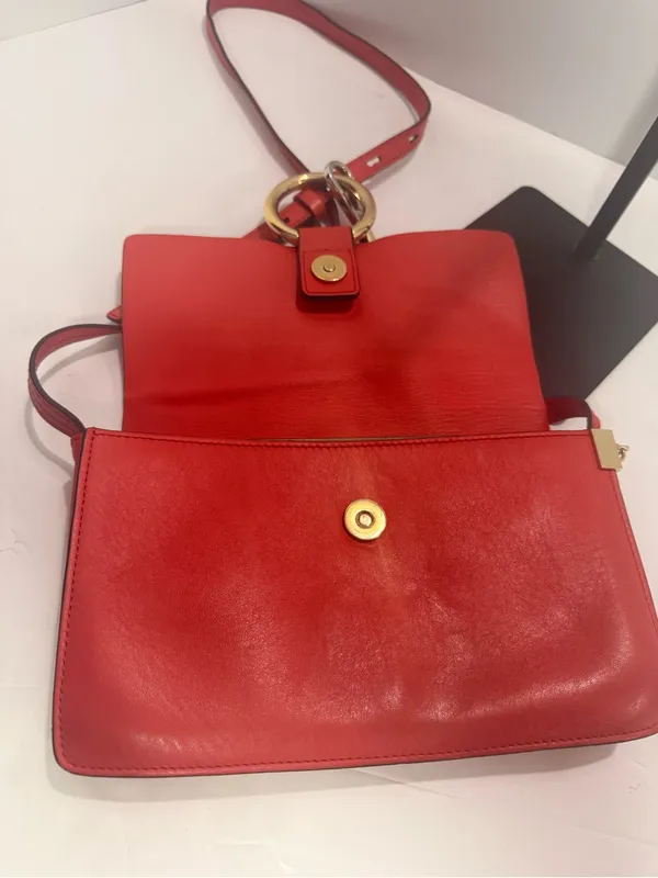 Chloé Faye Small Suede & Leather Crossbody Shoulder Bag – Red / Rust - Image 7