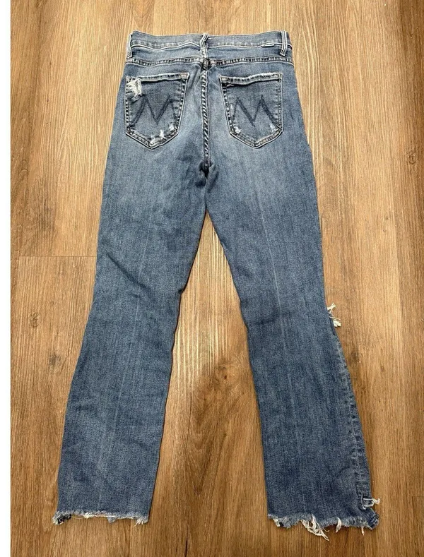 Mother The Insider Crop Step Chew in Dancing on Coals Distressed Blue Jeans Sz26 - Image 2