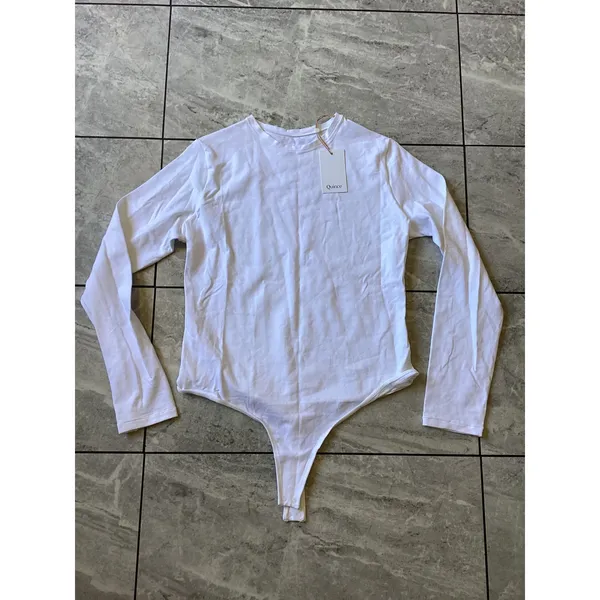 Quince Organic Cotton Stretch Long Sleeve Crew Neck Bodysuit White XL - Image 2