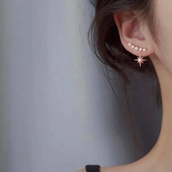 14K Rose Gold Plated Six Pointed Star Stud Earrings for Women - Image 3