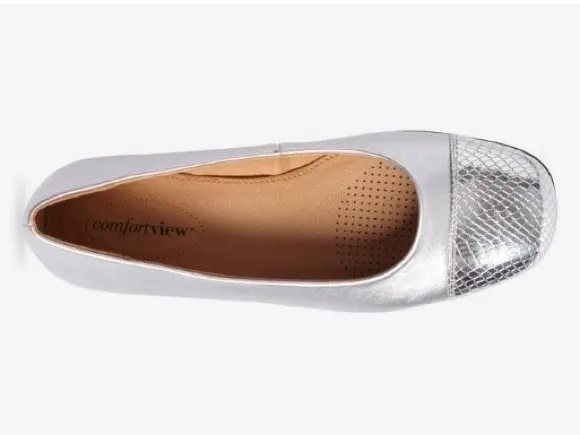 Comfortview Silver Ballet Flat with Silver Metallic Toe Size 10 Wide - Image 3