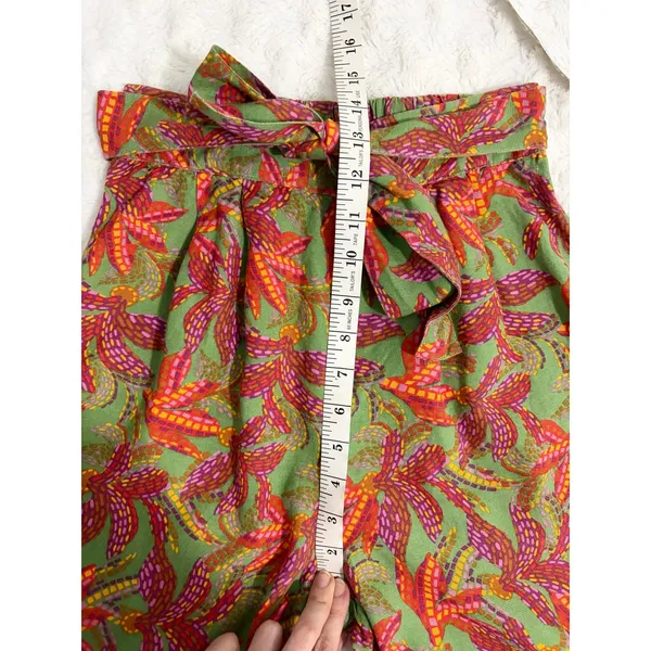 Midnight Sky Green Tropical Print Cotton Linen Blend Wide Leg Pull-on Pants S - Image 5