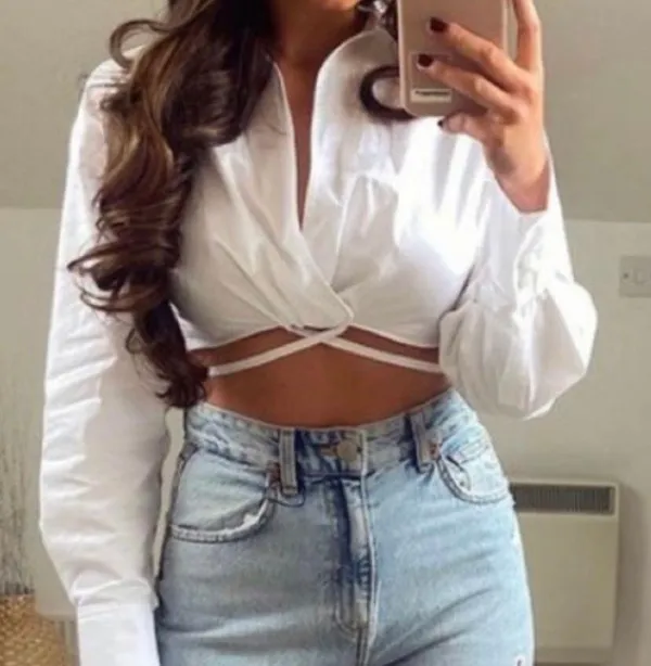 Zara NWT White Wrap Crop Top - Image 3