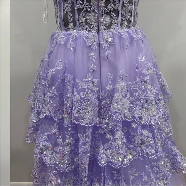 Sherri Hill 55500 Lilac Purple Tiered Ruffle Prom Gown sz 8 - Image 7