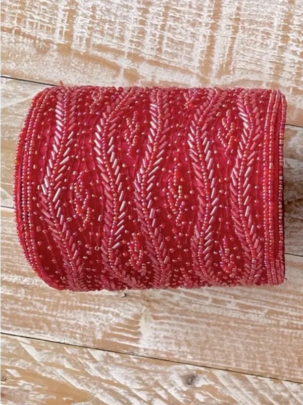 🪩 Handmade Bali Indonesia Red Hand Beaded Cylindrical Clutch Purse 🪩 - Image 3