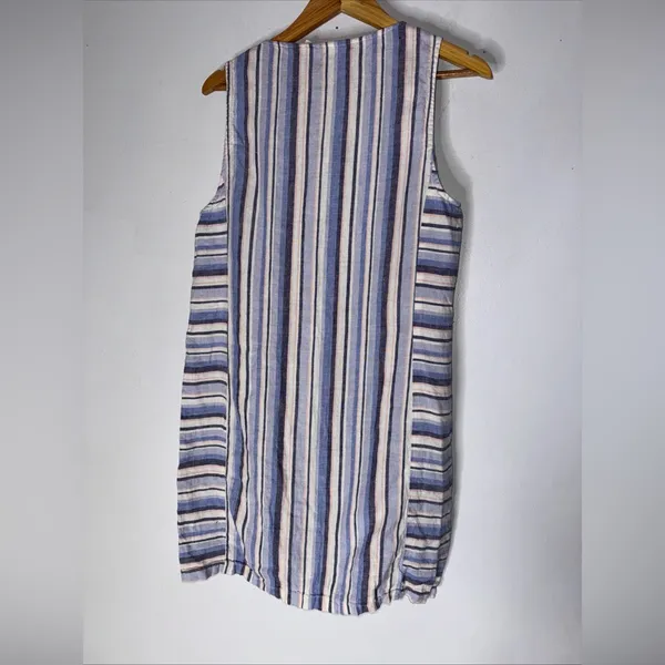 artisan ny‎ linen dress Blue White Stripe V Neck Sleeveless Medium - Image 2