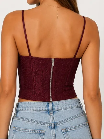 White Fox Burgundy Lace Bustier Corset Top - Image 5
