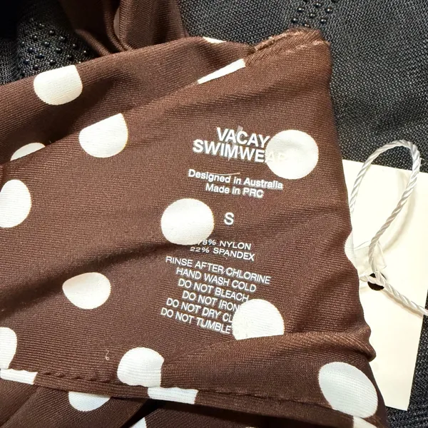 Vacay Swimwear Rhodes Polka Dot Bikini Top Chocolate Brown White Small NWT - Image 8