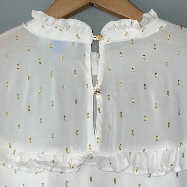 Draper James Ruffled Peasant Top Size XL White Metallic Gold Romantic Holiday - Image 5