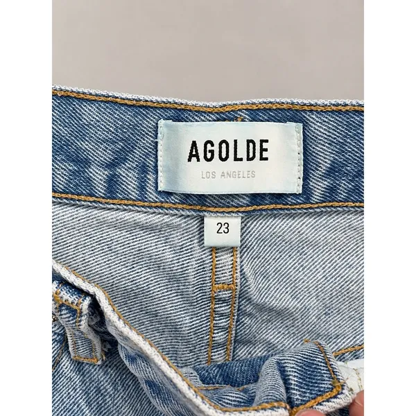AGOLDE 90s Mid Rise Loose Fit Jeans Size 23 Light Wash Distressed - Image 5