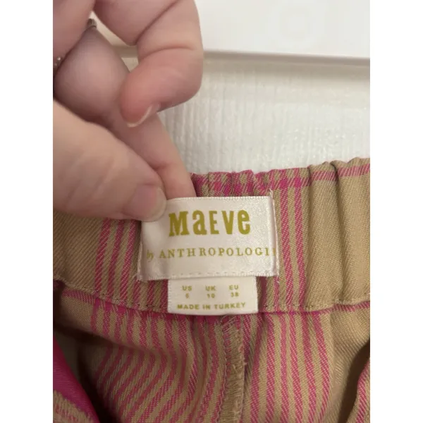 Anthropologie Maeve Tapered Pull-On Plaid Pants Pink Tan 6 Academia Preppy - Image 5