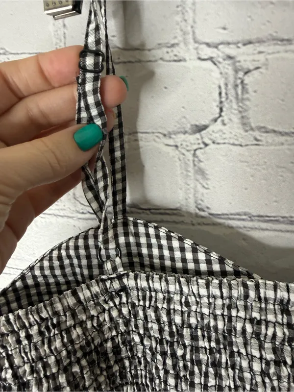 Cheek Black & White Gingham Peplum Crop Top - Image 8