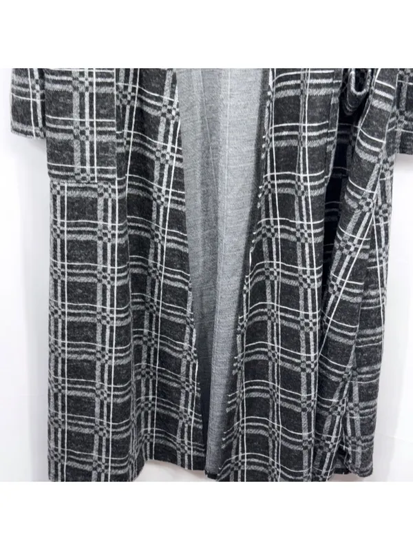 LuLaRoe Sarah Small Black Gray Plaid Long Cardigan NWT - Image 3