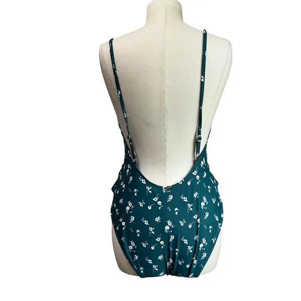 Hollister One Piece Floral Low Back V Neck‎ Front Tie Swimsuit Sz XL - Image 3