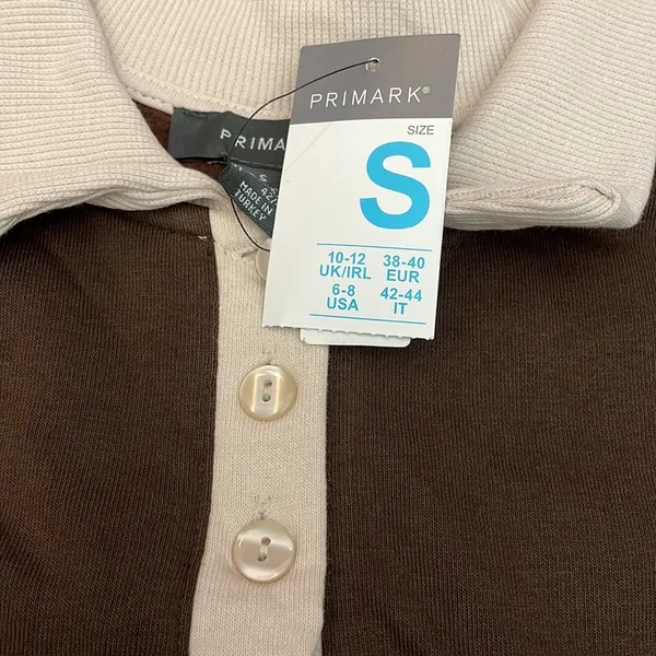 NWT Brown with Tan & Cream Long Sleeve Collar Pullover Sweatshirt Small - Image 10