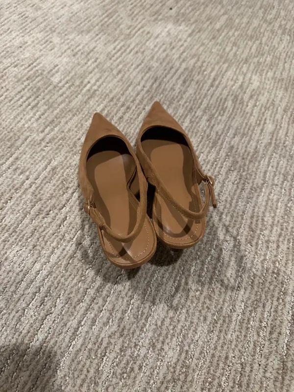 JustFab Mila Pointed Toe Slingback Heels in Camel - Image 3
