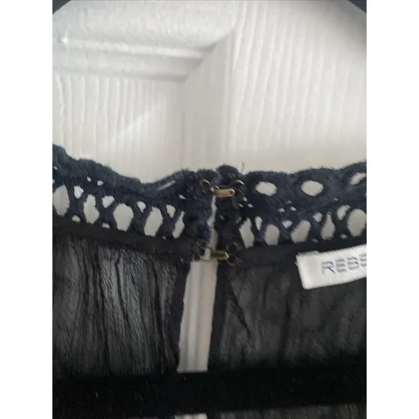 Rebecca Minkoff Cold Shoulder Crochet Lace Blouse Womens Size M Black Boho Sheer - Image 6