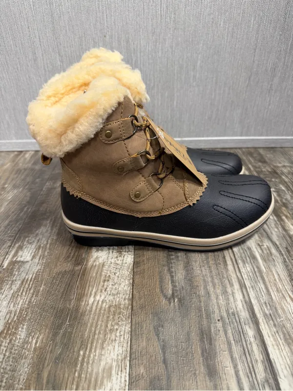 PAWZ Brown and Black Faux-Fur Lined Lace-Up Winter Rain Boot Size 10 - Image 4