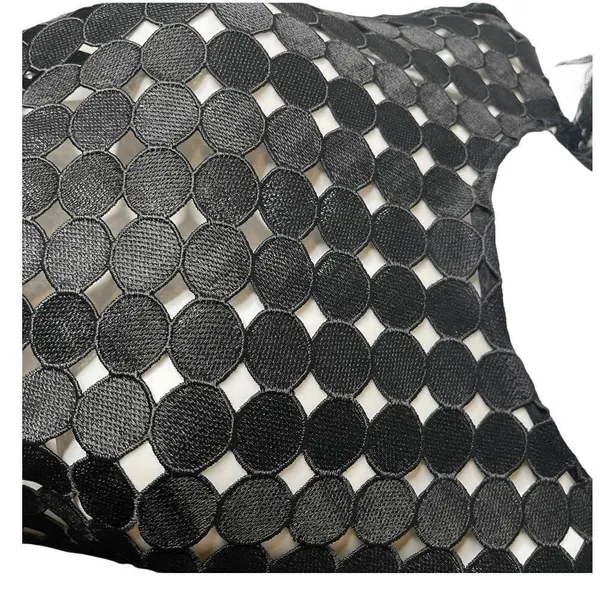 ALEXIS Black Geometric Circle Cut Out Crop Top Size L Avant Garde See Through - Image 3
