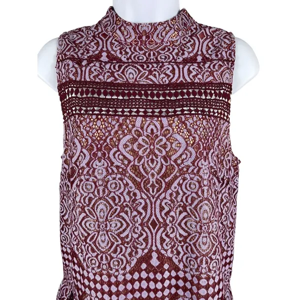 Lulus Sleeveless Cranberry Cream Laced Overlay A-line Fit & Flare Dress S - Image 2