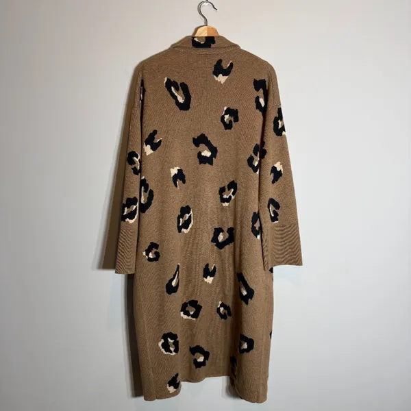 J. Crew Ella Leopard Open-Front Long Sweater-Blazer Women's Medium Brown Wool - Image 5
